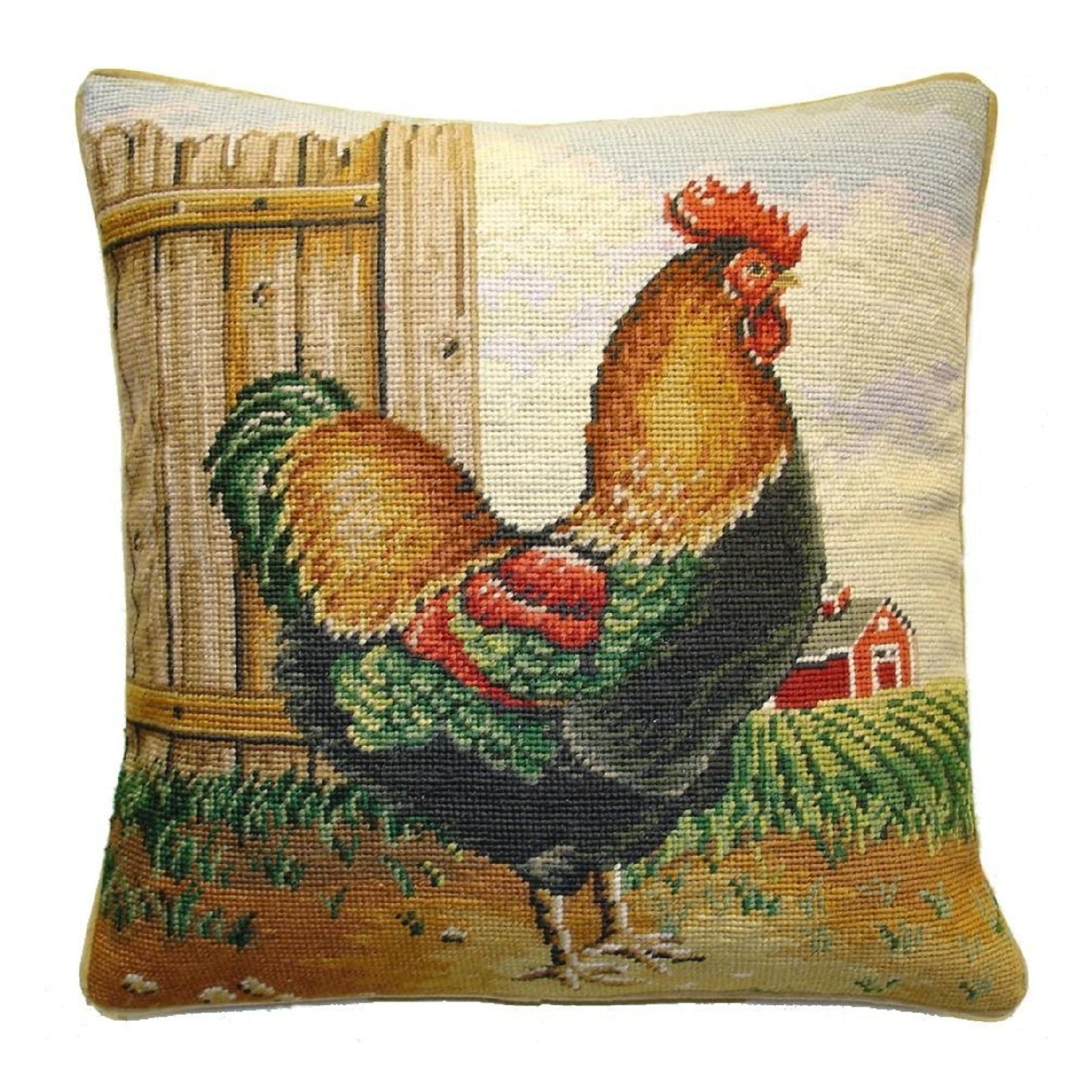 Handmade Wool Needlepoint Pillow Cover - Decorative Throw Cushion Cover - Vintage Floral Embroidery Design roosterMcGee