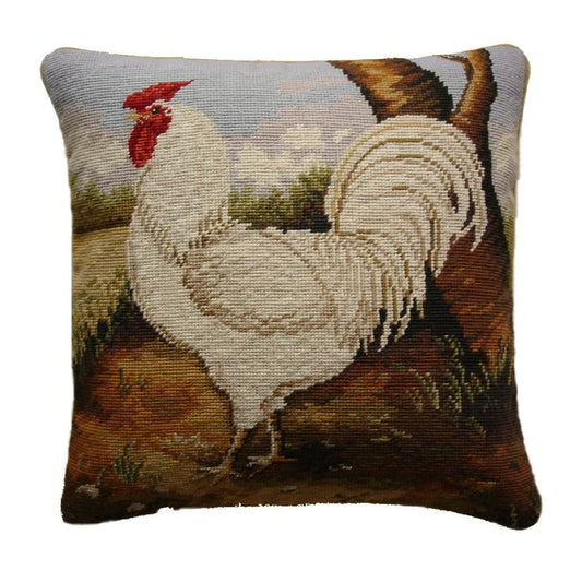 Handmade Wool Needlepoint Pillow Cover - Decorative Throw Cushion Cover - Vintage Floral Embroidery Design roosterHenry