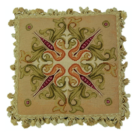 Handmade Wool Needlepoint Pillow Cover - Decorative Throw Cushion Cover - Vintage Floral Embroidery Design Corn blooming 3 with tassels