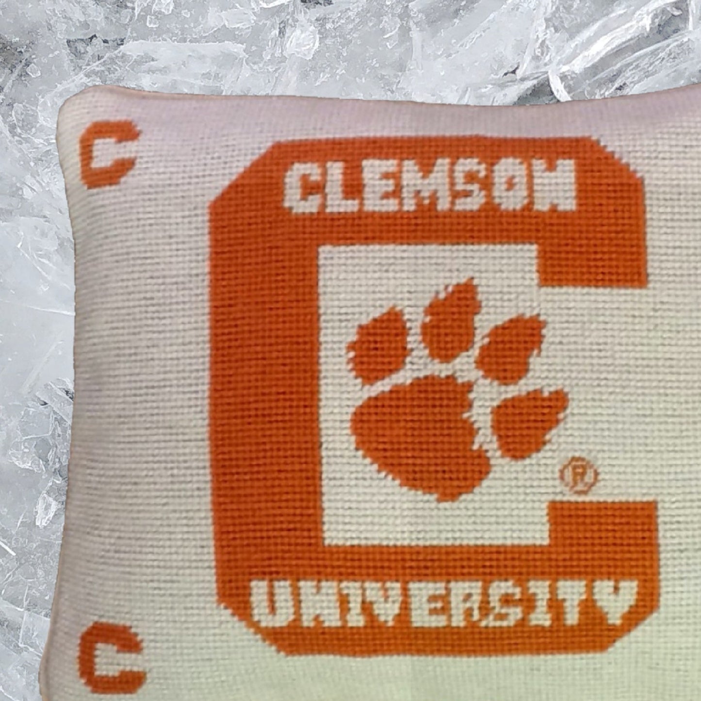 Handmade Wool Needlepoint Pillow Cover - Decorative Throw Cushion Cover - Vintage Floral Embroidery DesignClemson