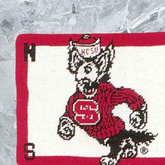 Handmade Wool Needlepoint Pillow Cover - Decorative Throw Cushion Cover - Vintage Floral Embroidery Design N C State University Red Wolf of NCSU