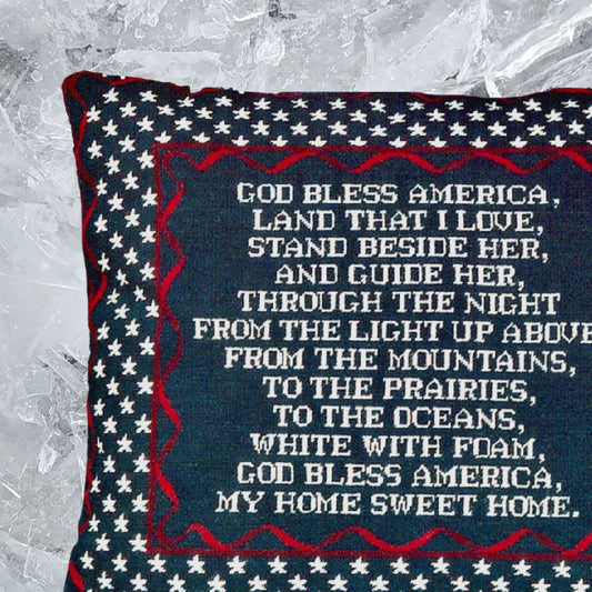 Handmade Wool Needlepoint Pillow Cover - Decorative Throw Cushion Cover - Vintage Floral Embroidery Design God Bless America