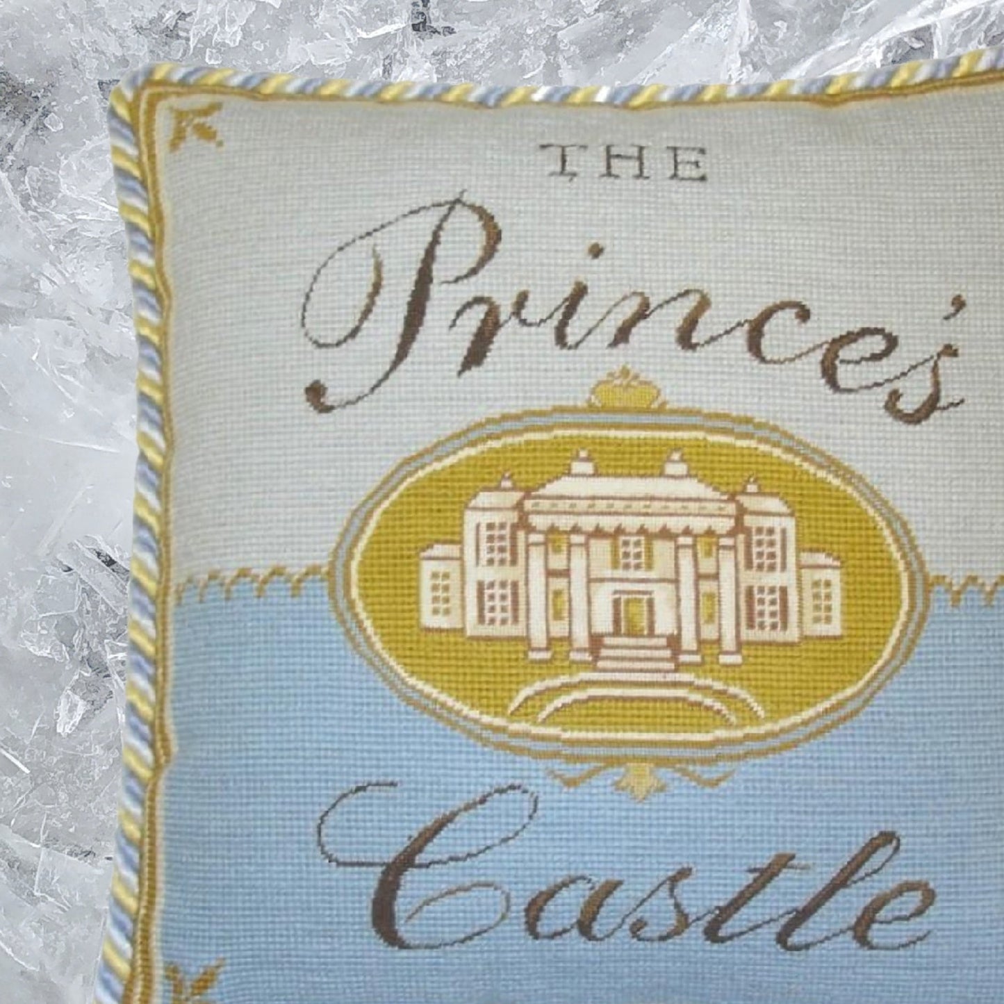 Handmade Wool Needlepoint Pillow Cover - Decorative Throw Cushion Cover - Vintage Floral Embroidery Design priceses castla with 2 color cording