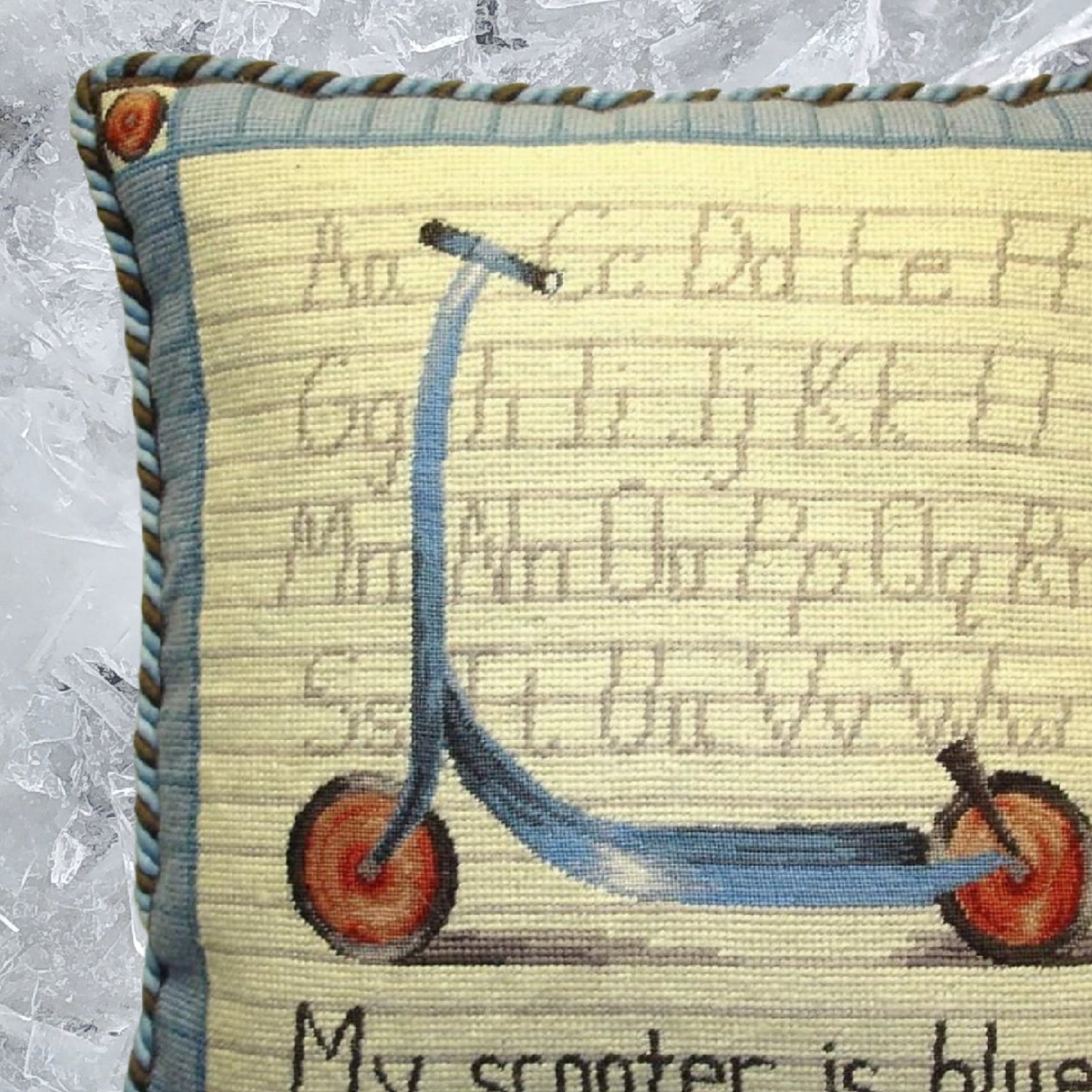 Handmade Wool Needlepoint Pillow Cover - Decorative Throw Cushion Cover - Vintage Floral Embroidery Design Scooter Lauren Hamilton Design