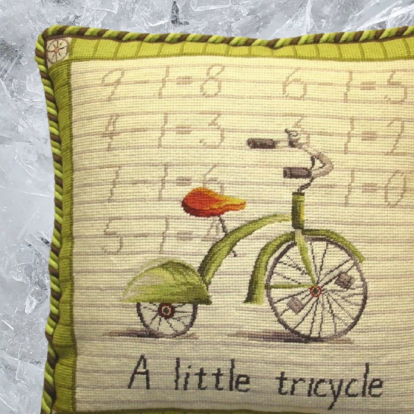 Handmade Wool Needlepoint Pillow Cover - Decorative Throw Cushion Cover - Vintage Floral Embroidery Design Tricycle Lauren Hamilton Design