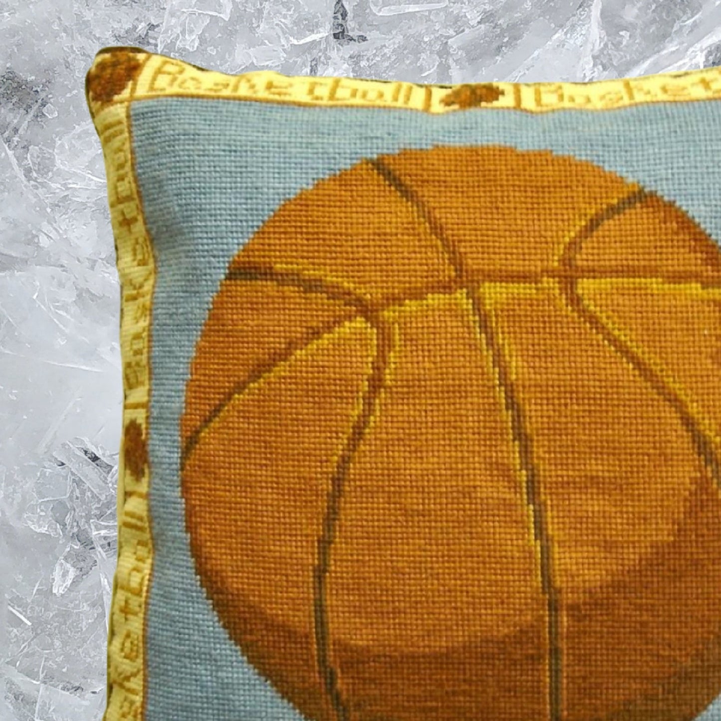Handmade Wool Needlepoint Pillow Cover - Decorative Throw Cushion Cover - Vintage Floral Embroidery Design basketball