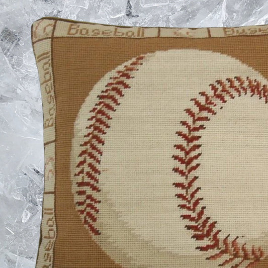 Handmade Wool Needlepoint Pillow Cover - Decorative Throw Cushion Cover - Vintage Floral Embroidery Design baseball