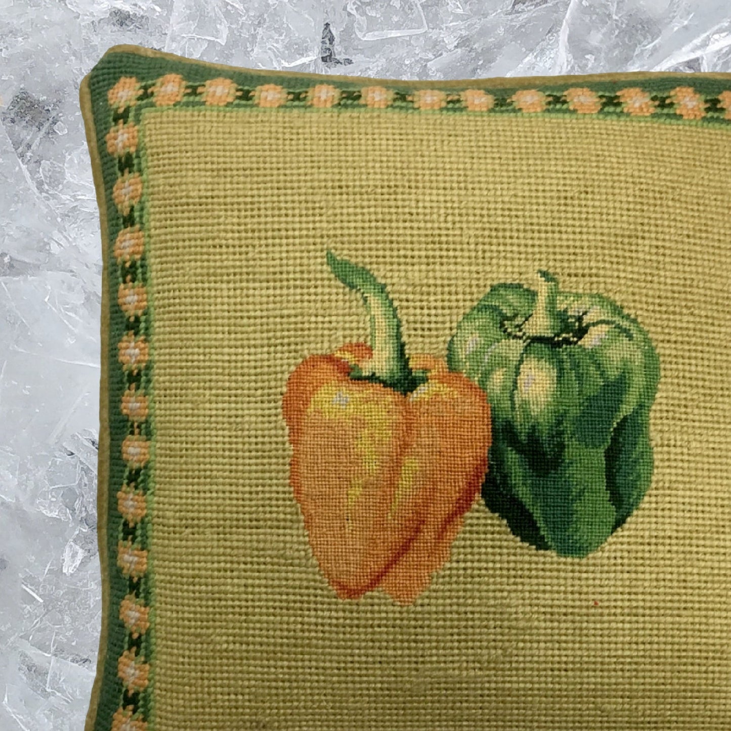 Handmade Wool Needlepoint Pillow Cover - Decorative Throw Cushion Cover - Vintage Floral Embroidery Design  background 3 color tassel 1