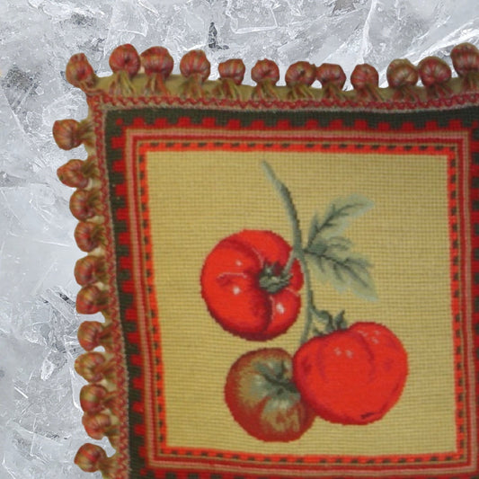 Handmade Wool Needlepoint Pillow Cover - Decorative Throw Cushion Cover - Vintage Floral Embroidery Design  background 3 color tassel