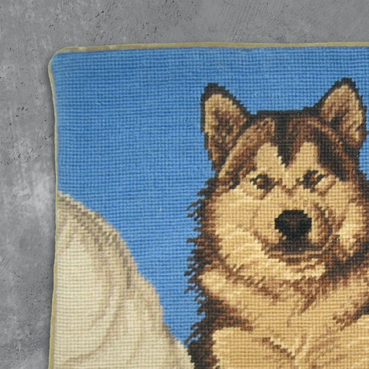 Handmade Wool Needlepoint Pillow Cover - Decorative Throw Cushion Cover - Vintage Floral Embroidery Design brown Husky