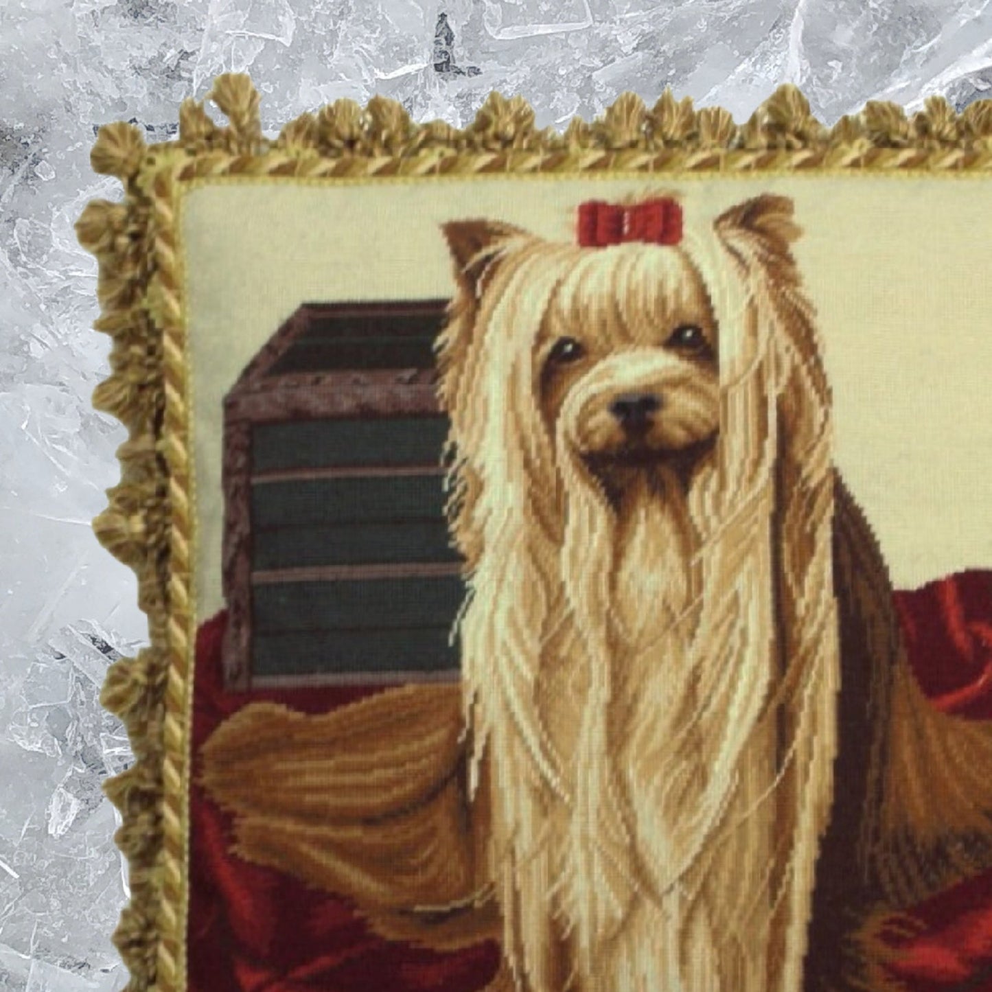 Handmade Wool Needlepoint Pillow Cover - Decorative Throw Cushion Cover - Vintage Floral Embroidery Design  Yoki-front with tassels