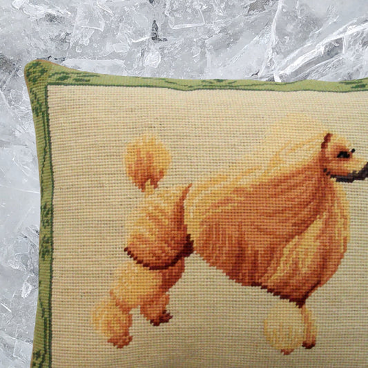 Handmade Wool Needlepoint Pillow Cover - Decorative Throw Cushion Cover - Vintage Floral Embroidery Design yellow poodle