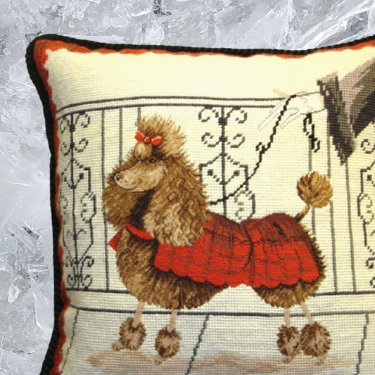 Handmade Wool Needlepoint Pillow Cover - Decorative Throw Cushion Cover - Vintage Floral Embroidery Design  with cording c