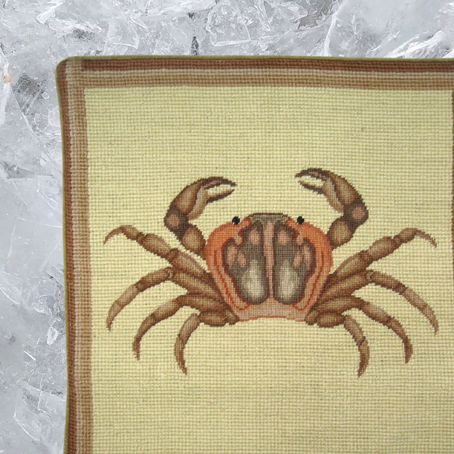 Handmade Wool Needlepoint Pillow Cover - Decorative Throw Cushion Cover - Vintage Floral Embroidery Design brown crab