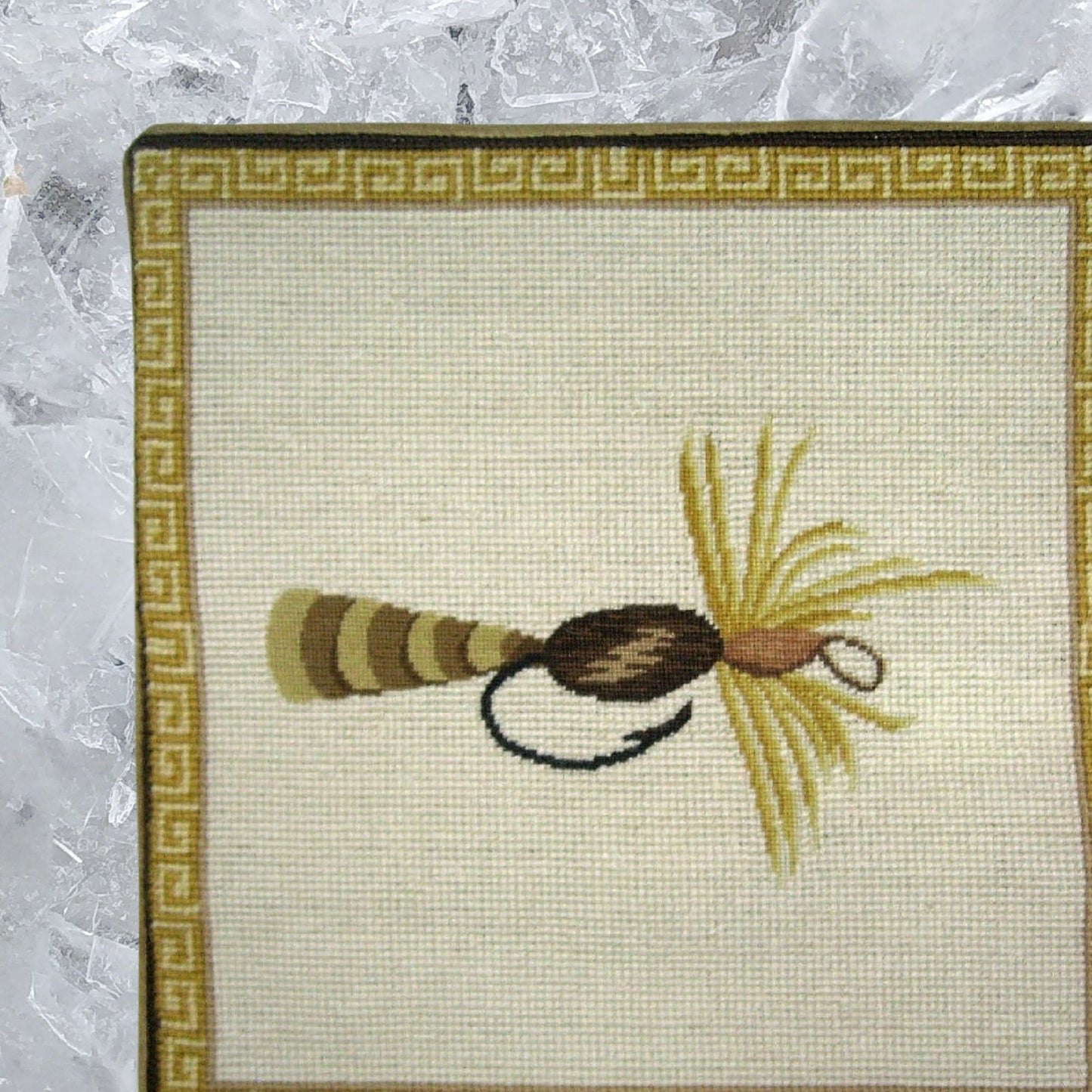 Handmade Wool Needlepoint Pillow Cover - Decorative Throw Cushion Cover - Vintage Floral Embroidery Design yellow-brown fish-hook