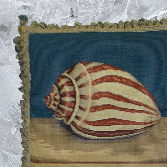 Handmade Wool Needlepoint Pillow Cover - Decorative Throw Cushion Cover - Vintage Floral Embroidery Design sea tigershell with 2 color tassel