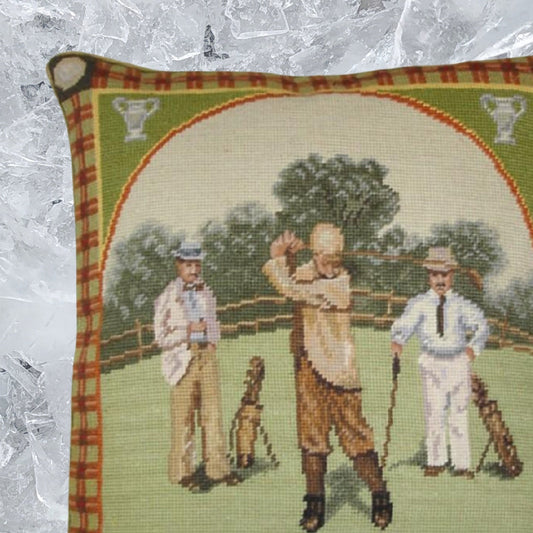 Handmade Wool Needlepoint Pillow Cover - Decorative Throw Cushion Cover - Vintage Floral Embroidery Design James Wiens Summer Classic men golf