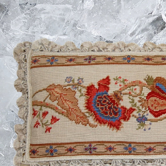Handmade Wool Needlepoint Pillow Cover - Decorative Throw Cushion Cover - Vintage Floral Embroidery Design ginger flower with nature tassels