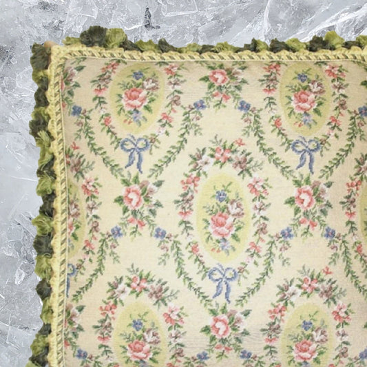 Handmade Wool Needlepoint Pillow Cover - Decorative Throw Cushion Cover - Vintage Floral Embroidery Design  oval shape roses in the leave frame with 2 tone green tassel