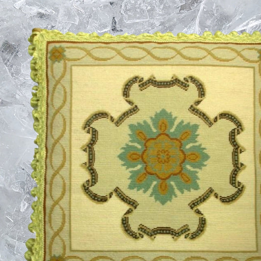 Handmade Wool Needlepoint Pillow Cover - Decorative Throw Cushion Cover - Vintage Floral Embroidery Design  medallion center with tassels