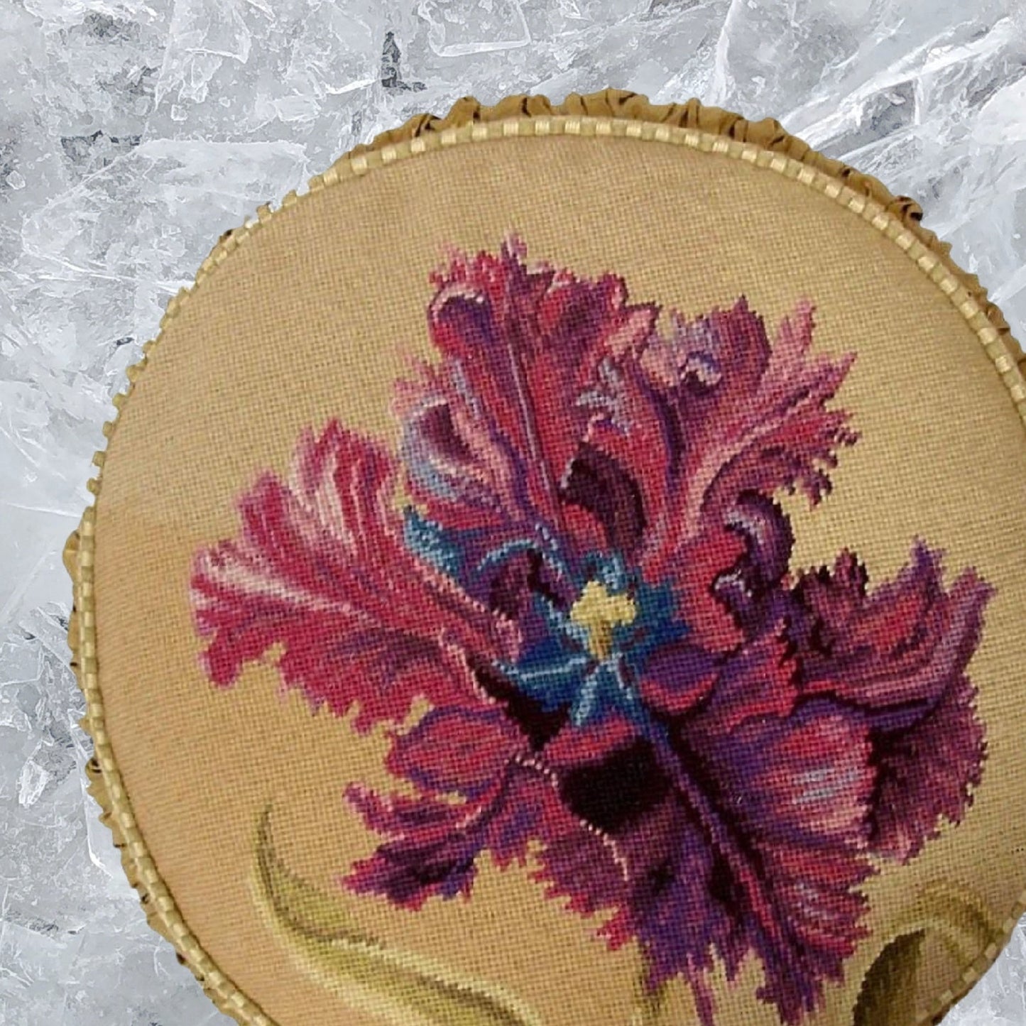 Handmade Wool Needlepoint Pillow Cover - Decorative Throw Cushion Cover - Vintage Floral Embroidery Design Alexandra Churchill designPurple Orchard