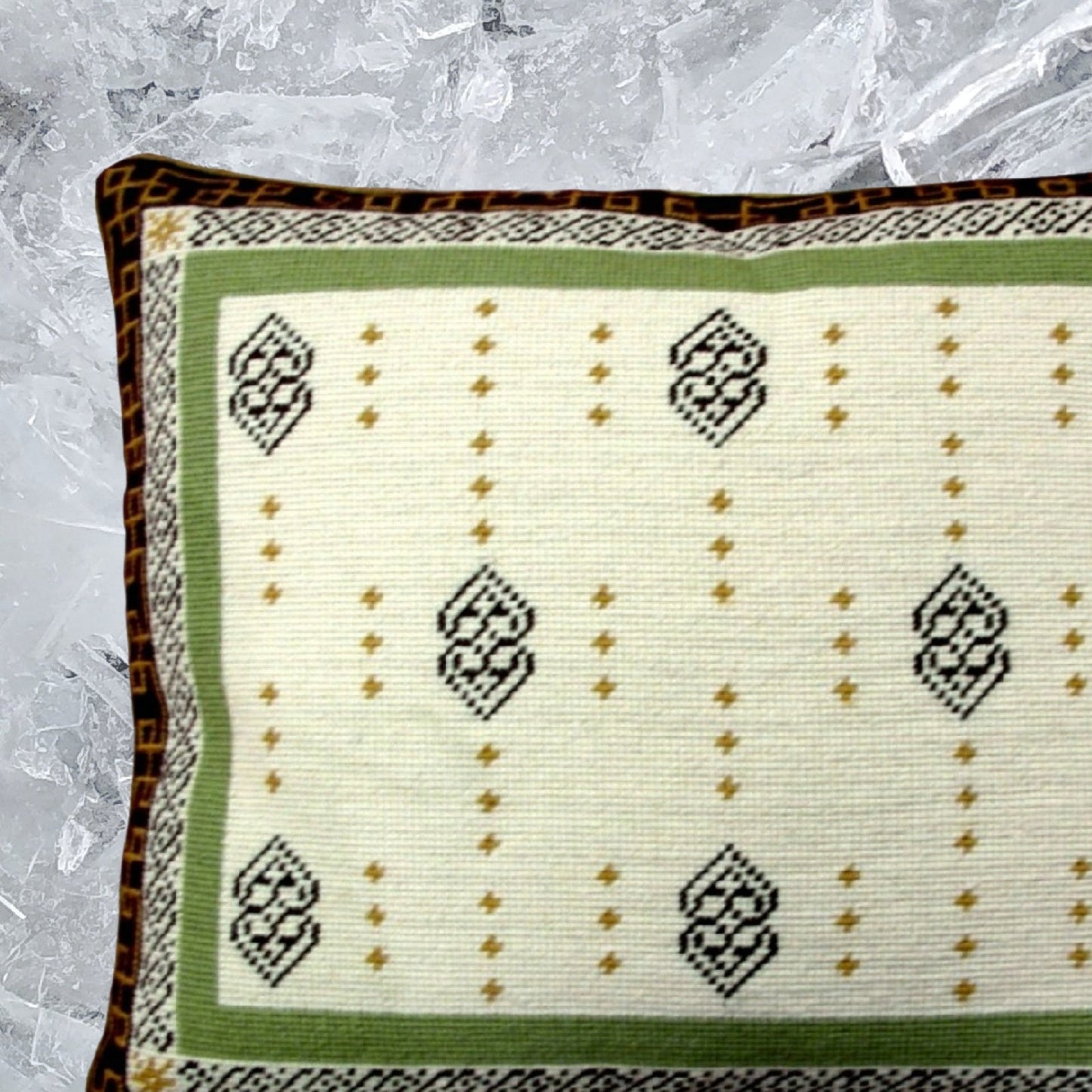 Handmade Wool Needlepoint Pillow Cover - Decorative Throw Cushion Cover - Vintage Floral Embroidery Design tapestry heartscroll rct design green/brown