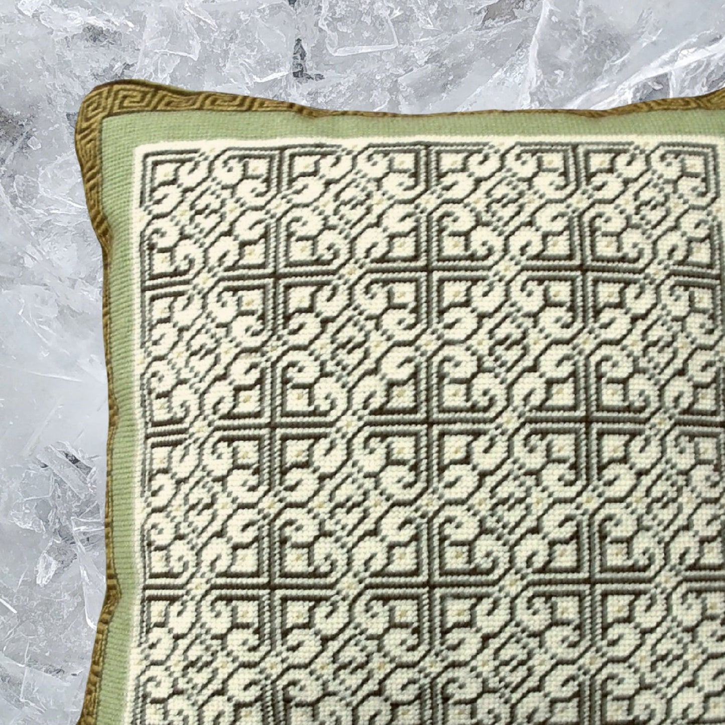 Handmade Wool Needlepoint Pillow Cover - Decorative Throw Cushion Cover - Vintage Floral Embroidery Design tapestry heartscroll multi design green/brown