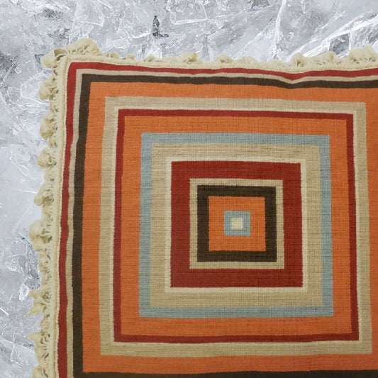 Handmade Wool Needlepoint Pillow Cover - Decorative Throw Cushion Cover - Vintage Floral Embroidery Design square in red, brown, blue, sand, salmon with tassels