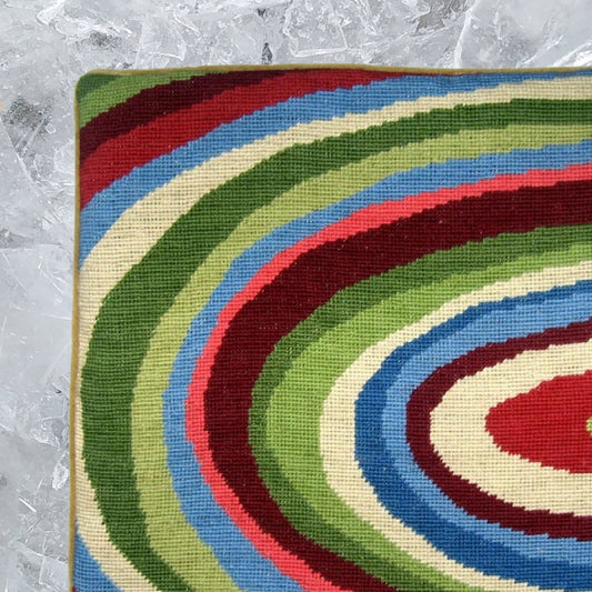 Handmade Wool Needlepoint Pillow Cover - Decorative Throw Cushion Cover - Vintage Floral Embroidery Design water wave in green, red, sand, blue