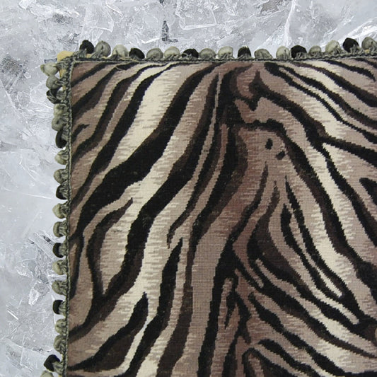 Handmade Wool Needlepoint Pillow Cover - Decorative Throw Cushion Cover - Vintage Floral Embroidery Design  Zabera animal print with bush tassel