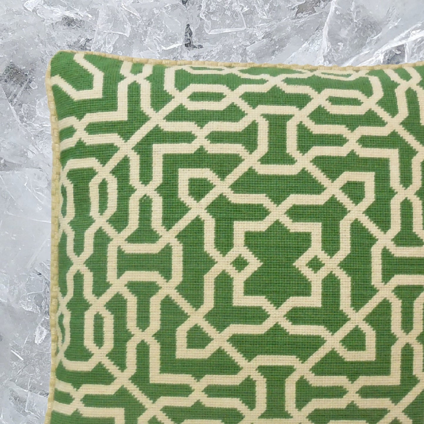 Handmade Wool Needlepoint Pillow Cover - Decorative Throw Cushion Cover - Vintage Floral Embroidery Design green small window designs checker cording