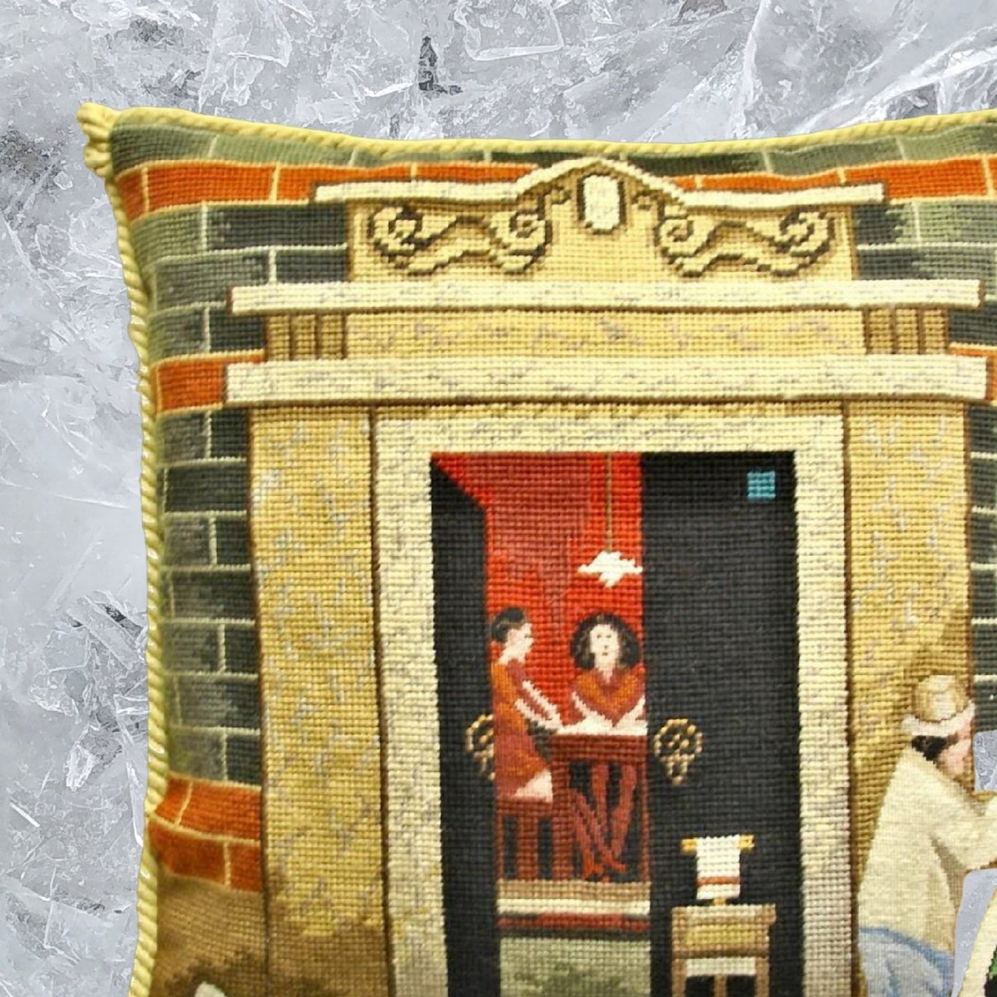 Handmade Wool Needlepoint Pillow Cover - Decorative Throw Cushion Cover - Vintage Floral Embroidery Design  Shanghai ShiKuMen with cording I