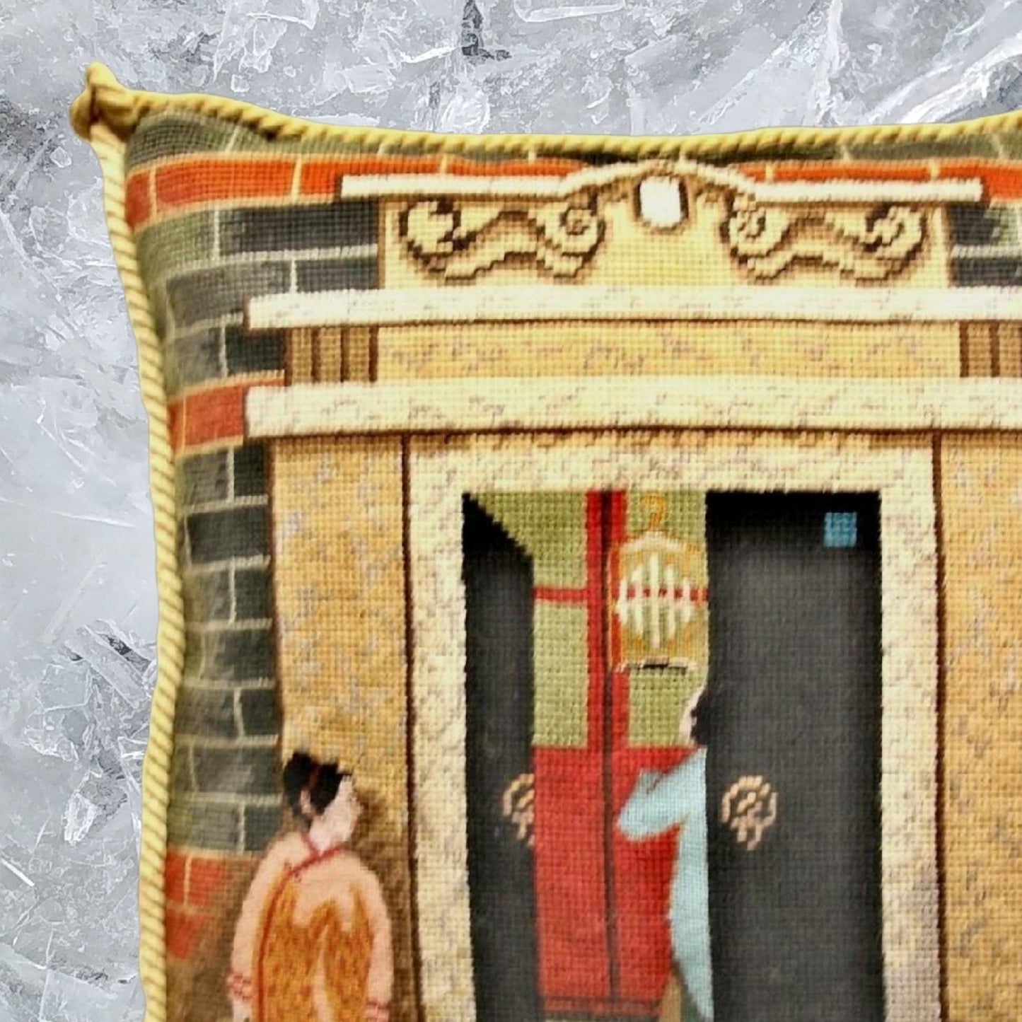 Handmade Wool Needlepoint Pillow Cover - Decorative Throw Cushion Cover - Vintage Floral Embroidery Design  Shanghai ShiKuMen with cording