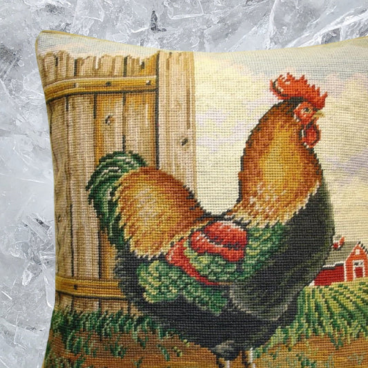 Handmade Wool Needlepoint Pillow Cover - Decorative Throw Cushion Cover - Vintage Floral Embroidery Design roosterMcGee