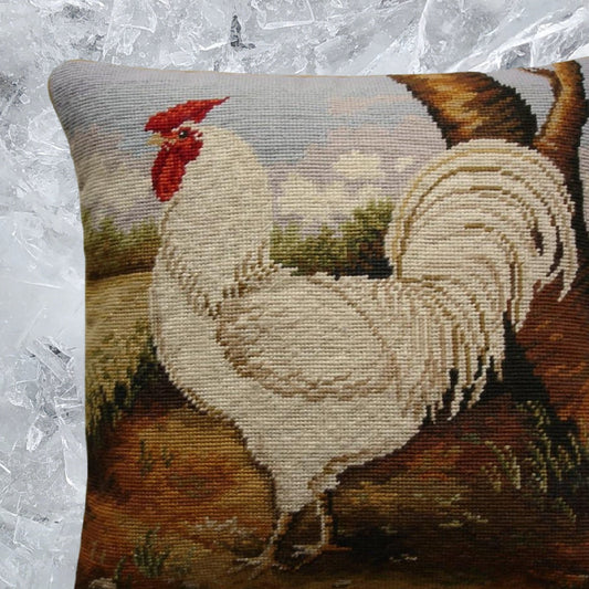 Handmade Wool Needlepoint Pillow Cover - Decorative Throw Cushion Cover - Vintage Floral Embroidery Design roosterHenry