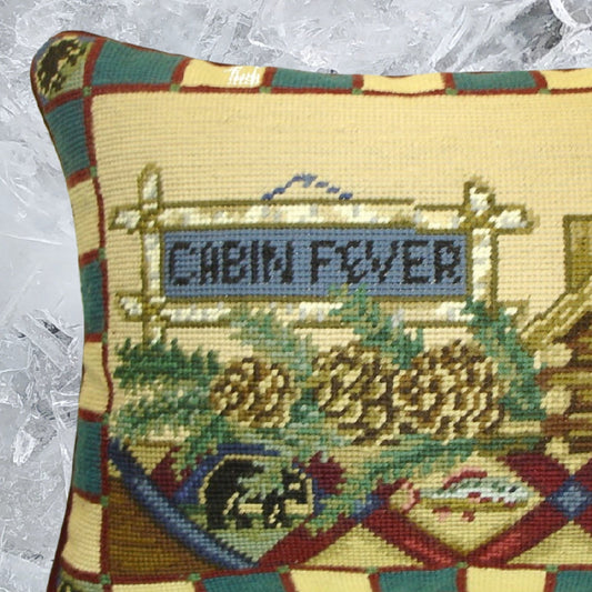 Handmade Wool Needlepoint Pillow Cover - Decorative Throw Cushion Cover - Vintage Floral Embroidery Design Laurie Kosgaden designCabin Fever