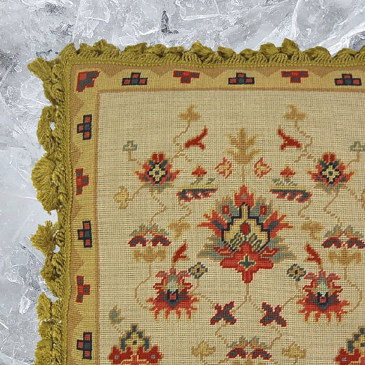 Handmade Wool Needlepoint Pillow Cover - Decorative Throw Cushion Cover - Vintage Floral Embroidery Design Turkish gold/red designs with gold tassels
