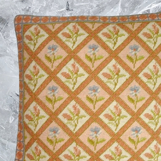 Handmade Wool Needlepoint Pillow Cover - Decorative Throw Cushion Cover - Vintage Floral Embroidery Design IVV