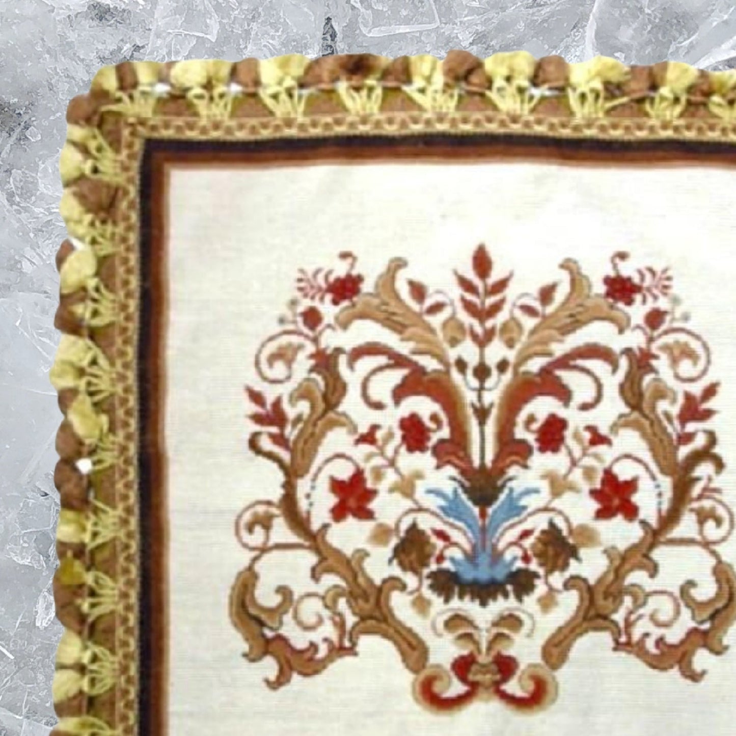 Handmade Wool Needlepoint Pillow Cover - Decorative Throw Cushion Cover - Vintage Floral Embroidery Design  floral with tassel