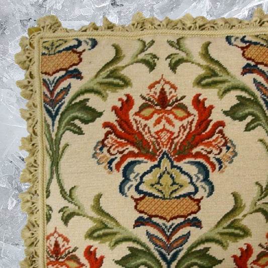 Handmade Wool Needlepoint Pillow Cover - Decorative Throw Cushion Cover - Vintage Floral Embroidery Design William Morris Design with nature tassels
