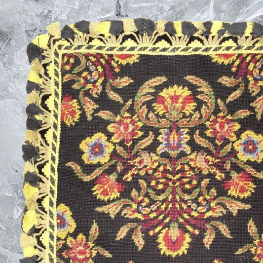 Handmade Wool Needlepoint Pillow Cover - Decorative Throw Cushion Cover - Vintage Floral Embroidery Design William Morris design black background 2 color tassel