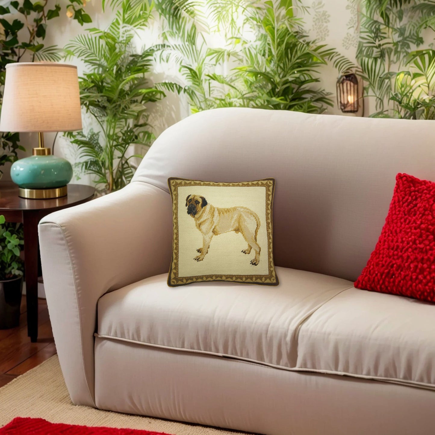 Handmade Wool Needlepoint Pillow Cover - Decorative Throw Cushion Cover - Vintage Floral Embroidery Design St Burnard head rest grosspoint