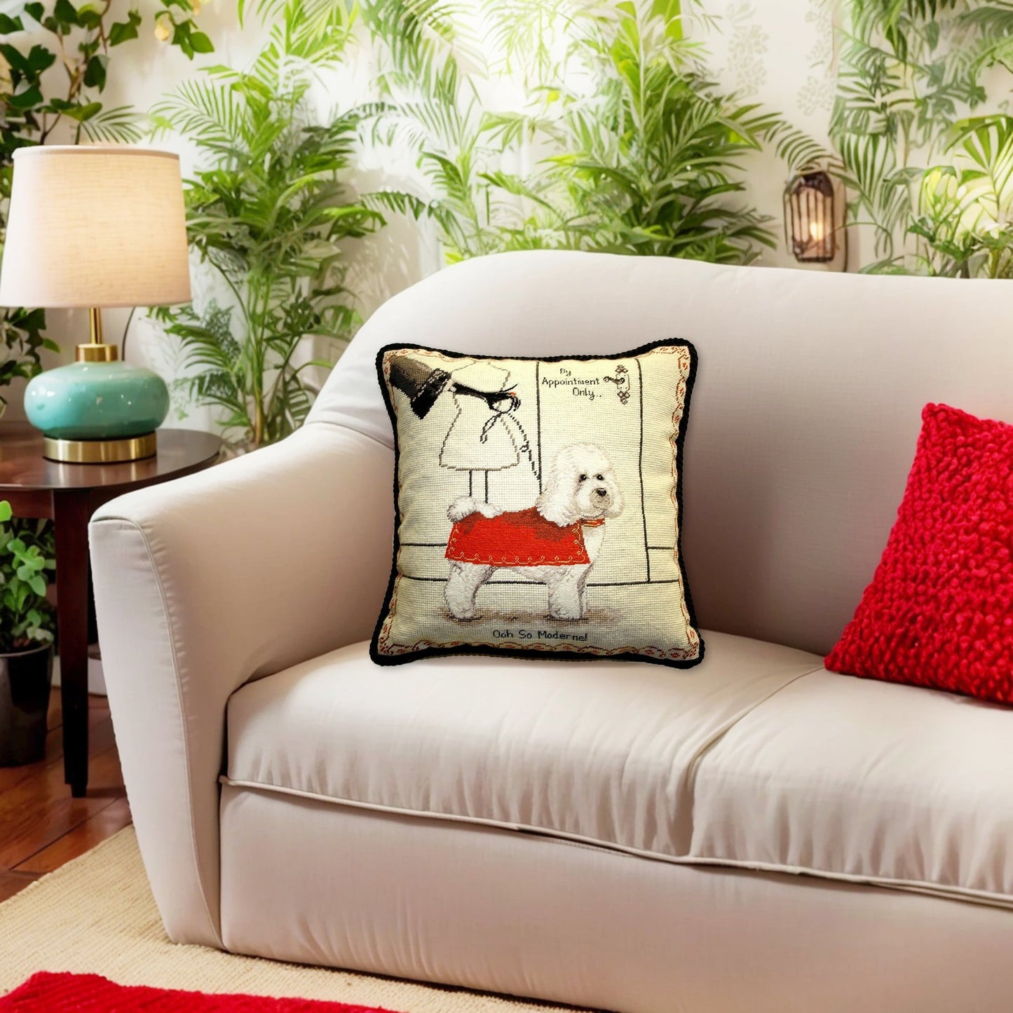 Handmade Wool Needlepoint Pillow Cover - Decorative Throw Cushion Cover - Vintage Floral Embroidery Design  with cording a