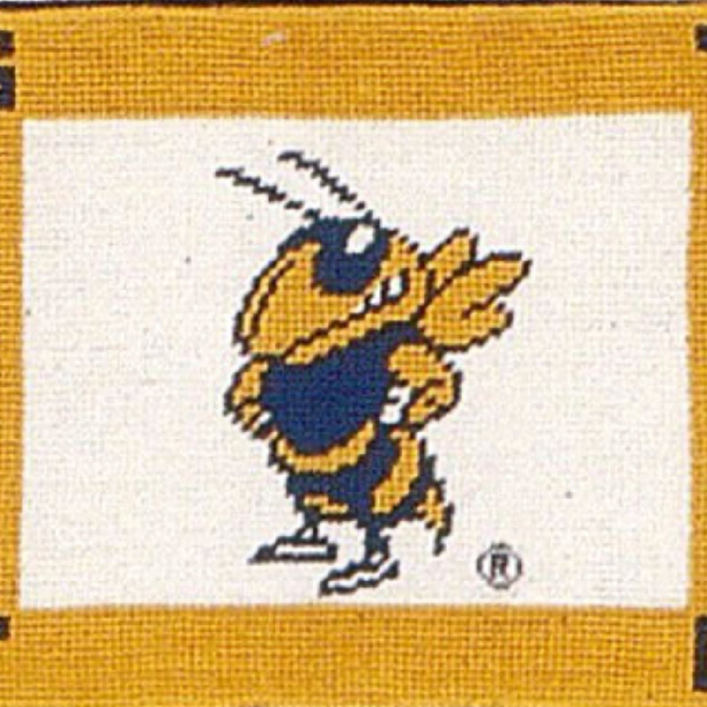 Handmade Wool Needlepoint Pillow Cover - Decorative Throw Cushion Cover - Vintage Floral Embroidery Design Georgia Institute of Technology Yellow Jackets