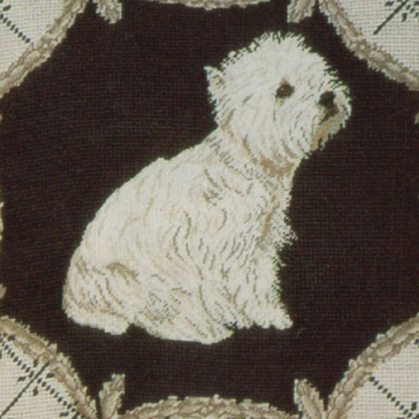 Handmade Wool Needlepoint Pillow Cover - Decorative Throw Cushion Cover - Vintage Floral Embroidery Design  West Highland Terrier in liver gray trimming frame