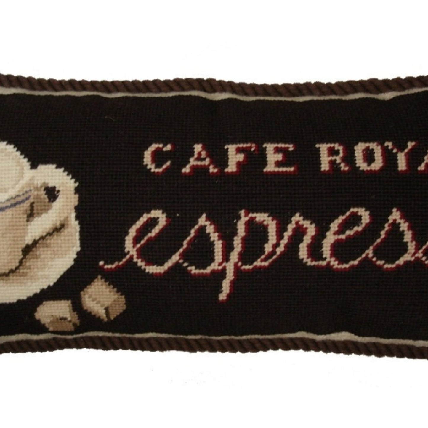 Handmade Wool Needlepoint Pillow Cover - Decorative Throw Cushion Cover - Vintage Floral Embroidery Design Emily Adams DesignSavoy Cafe with cording