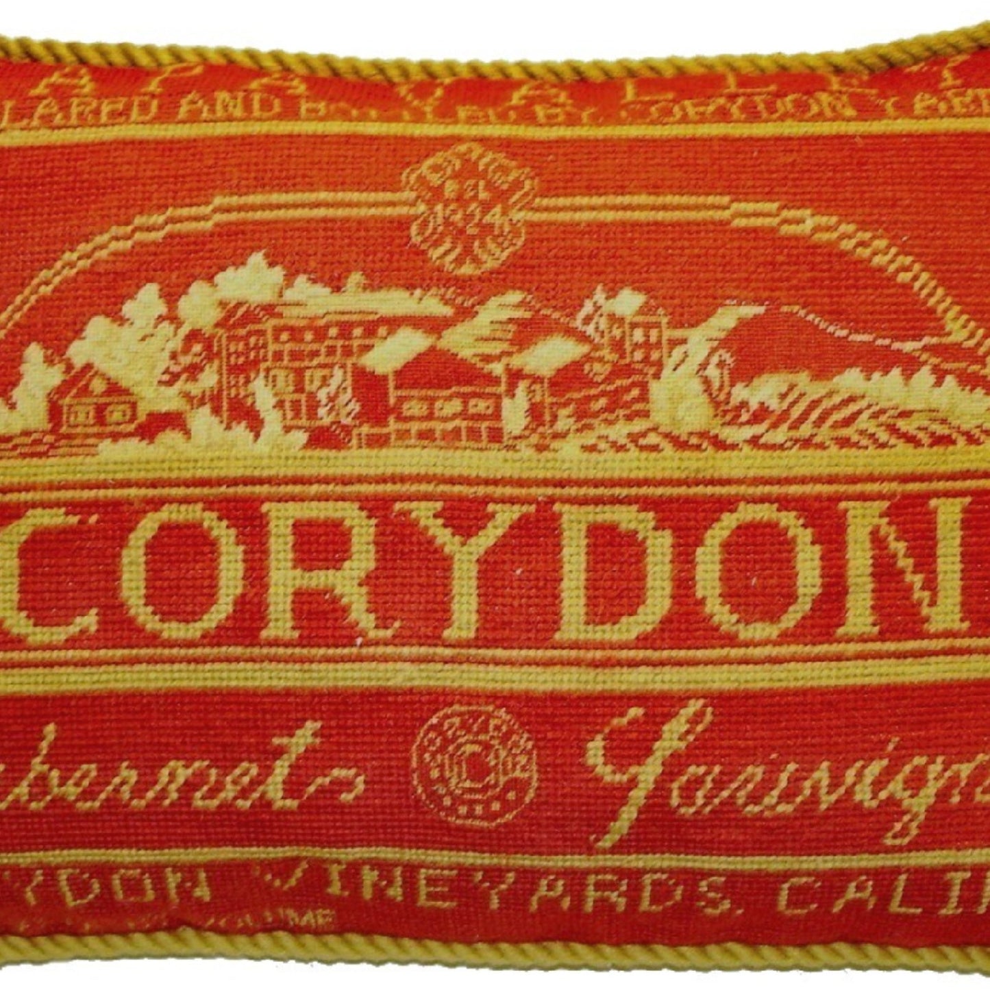Handmade Wool Needlepoint Pillow Cover - Decorative Throw Cushion Cover - Vintage Floral Embroidery Design with   Corydon label gold cording