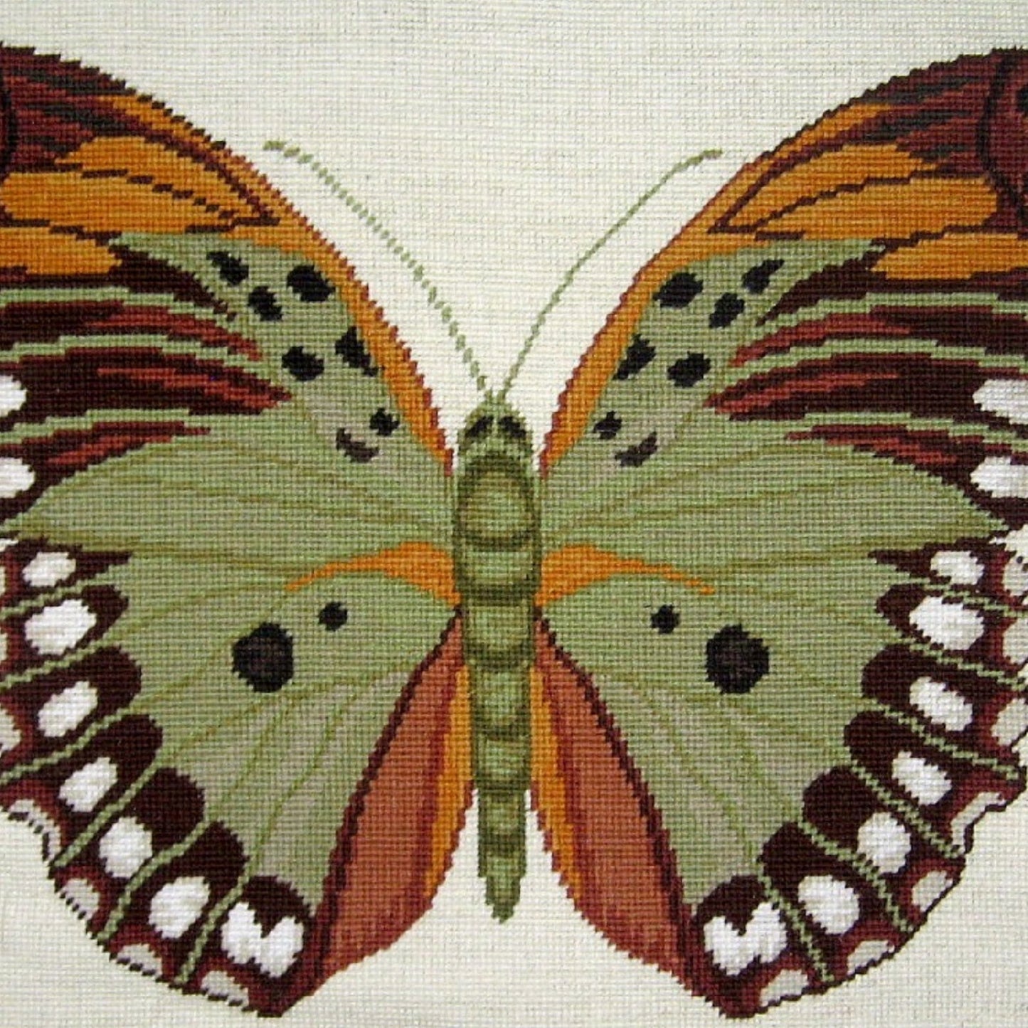 Handmade Wool Needlepoint Pillow Cover - Decorative Throw Cushion Cover - Vintage Floral Embroidery Design big butterfly 1
