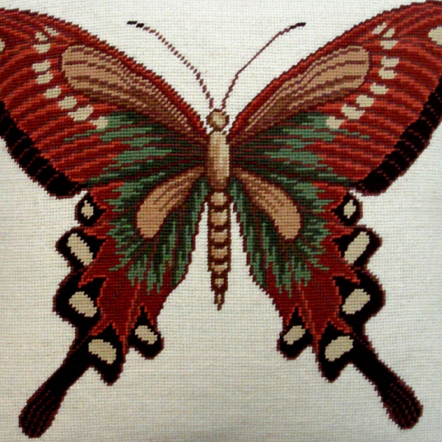 Handmade Wool Needlepoint Pillow Cover - Decorative Throw Cushion Cover - Vintage Floral Embroidery Design big butterfly
