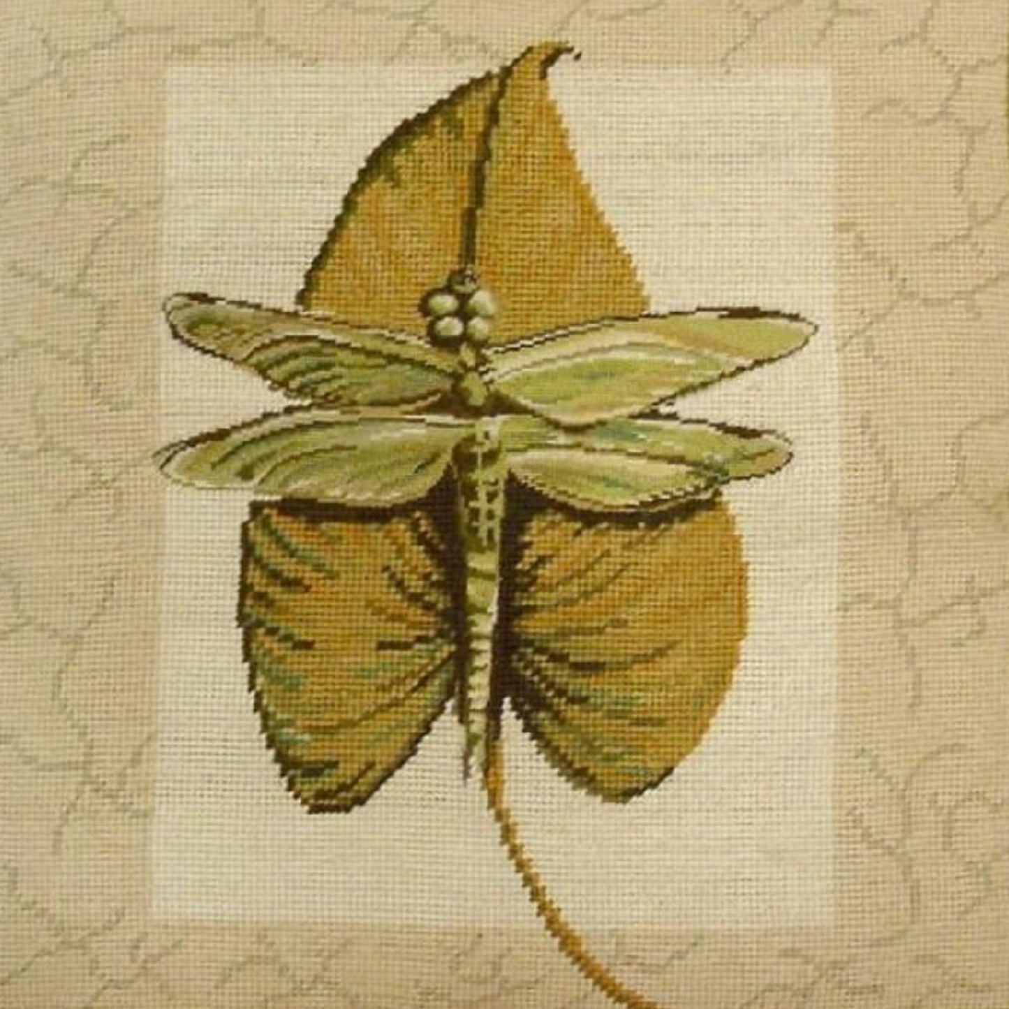 Handmade Wool Needlepoint Pillow Cover - Decorative Throw Cushion Cover - Vintage Floral Embroidery Design dragonfly background 2 color tassel